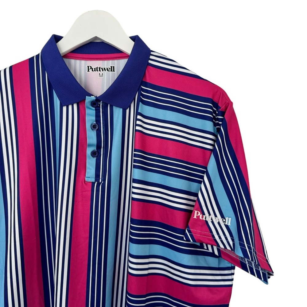 PUTTWELL Golf Polo Shirt Medium Summertime Green Side Blue Pink LIKE NEW